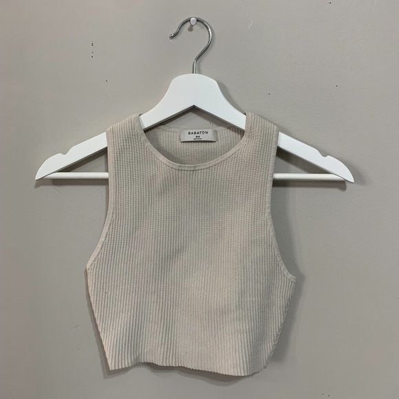 Aritzia Sculpt Knit Racer Cropped Tank in Matte Pearl - Picture 2 of 2